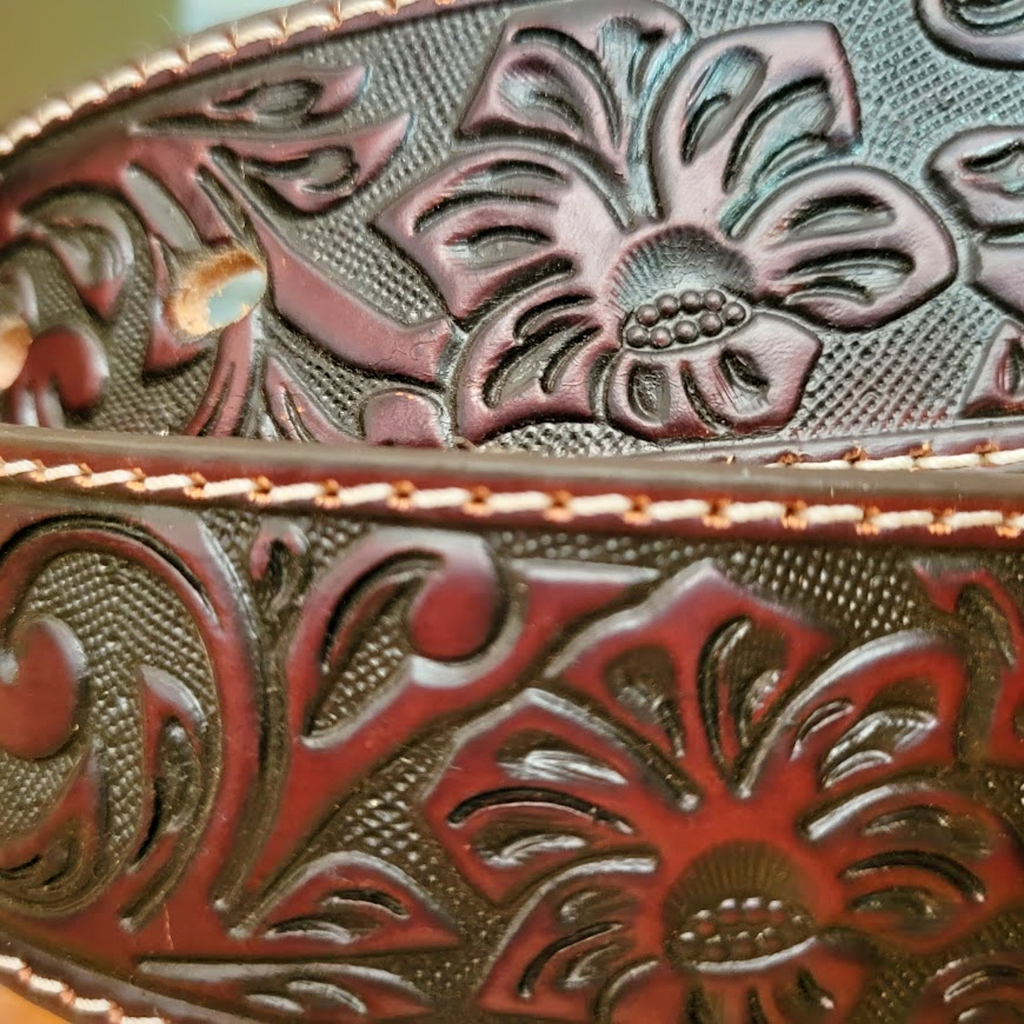 Leather Belt, the "Longhorn" by Justin Belt View Burgundy 
