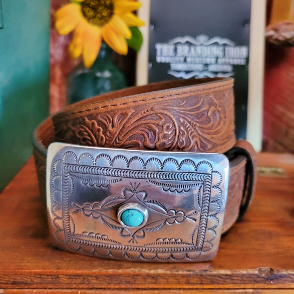 Leather Belt, the “Navajo Spirit” A Belt by Tony Lama  Buckle View