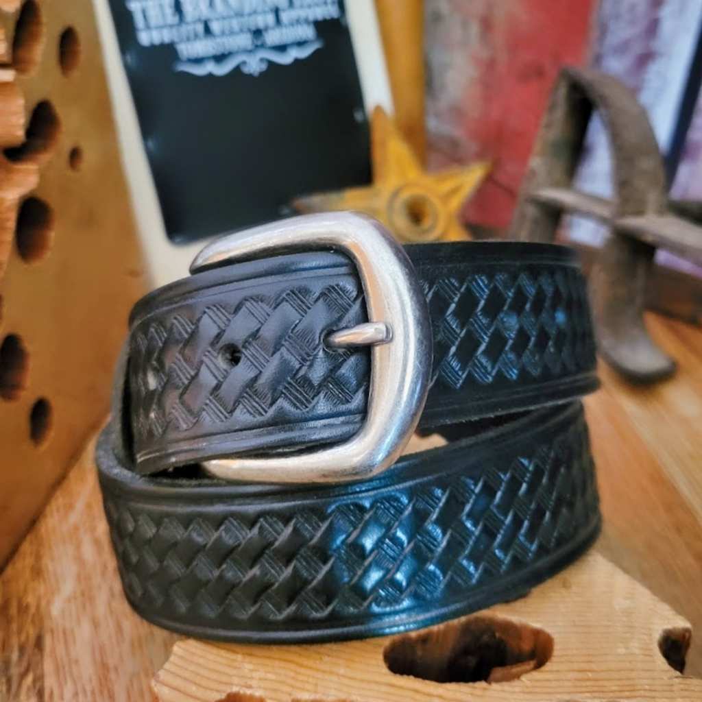 Leather Belt, the "Weaved" by Marc Wolf Buckle View