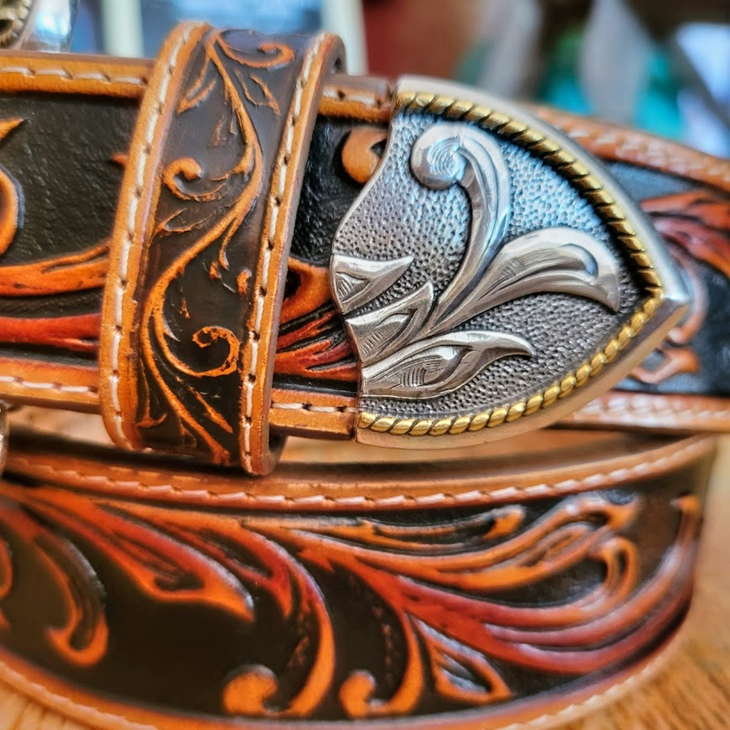 Leather Belt, the "Westerly Ride"  by Tony Lama  Belt Tip View