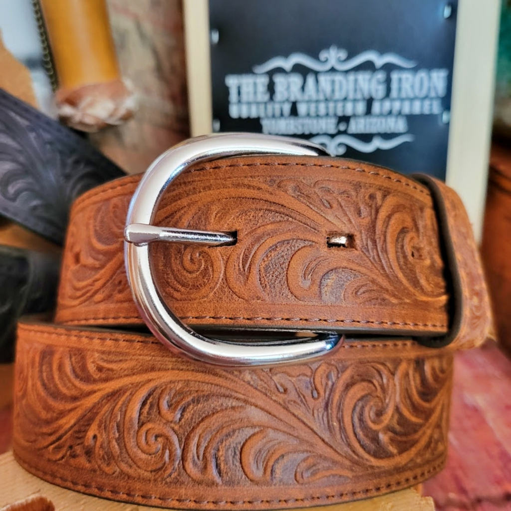 Leather Belt, the "Western Scroll" by Justin Buckle View
