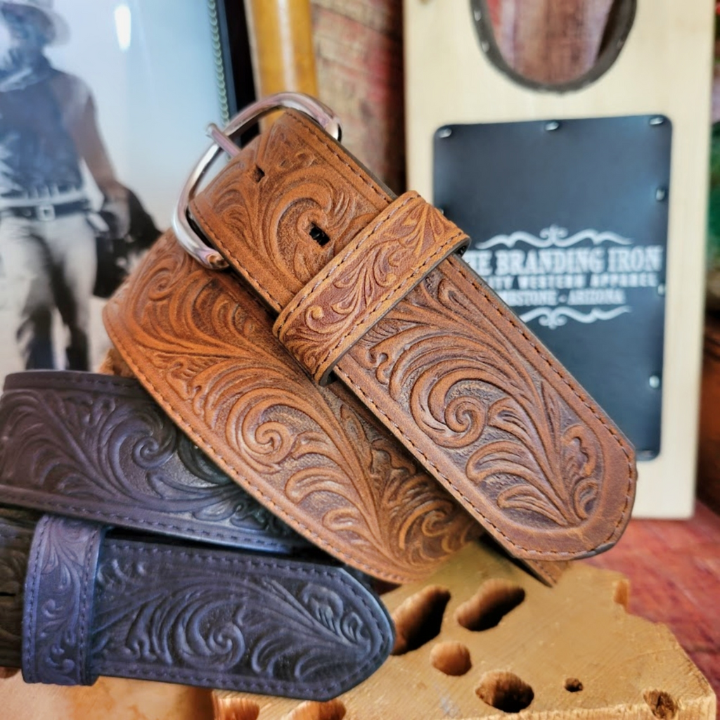 Leather Belt, the "Western Scroll" by Justin Belt View