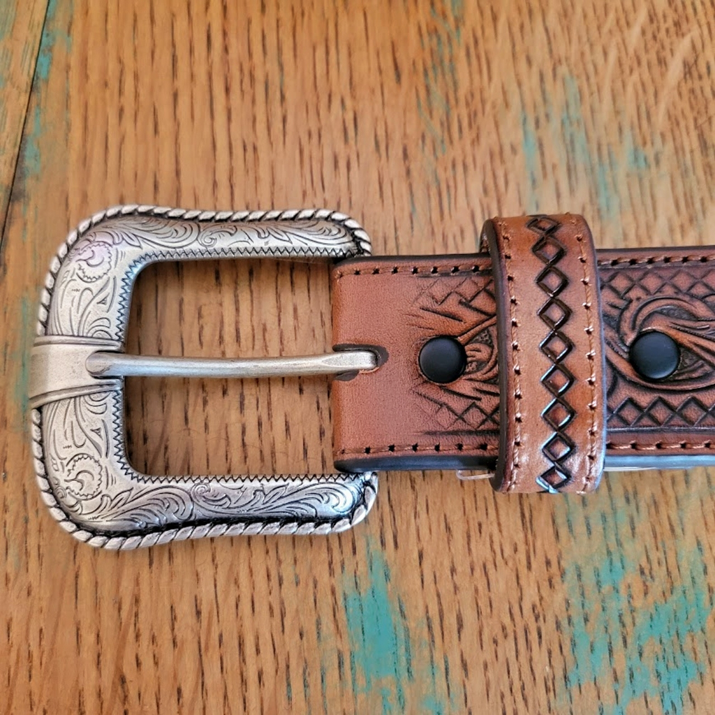  Men's Belt "Turquoise Inlay" by JP West Buckle View