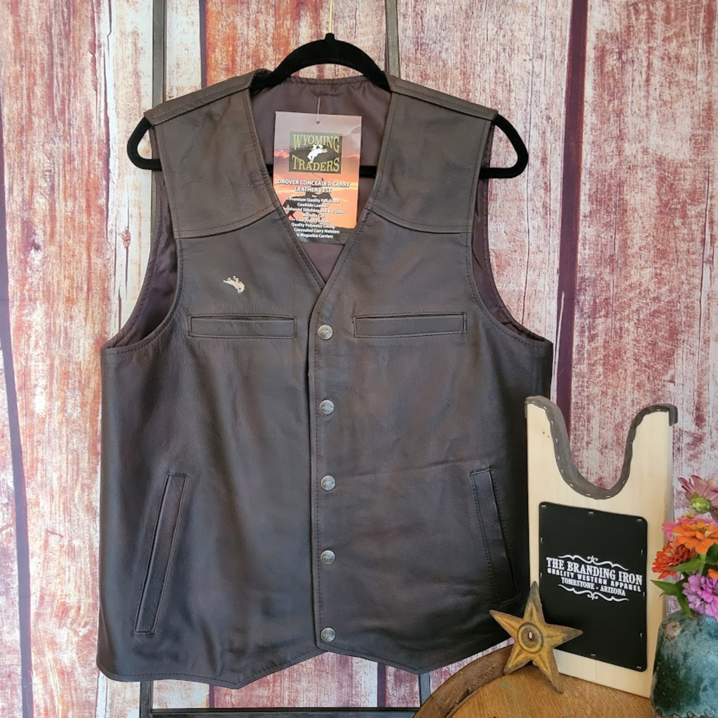 Men’s Conceal Carry Vest the “Drover” Black by Wyoming Traders Front View