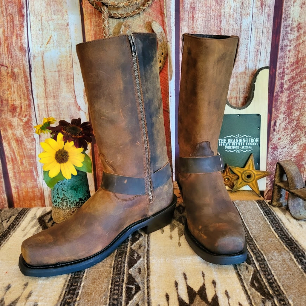 Men's Leather Boots, the "Brown Harness" by Old West Front View