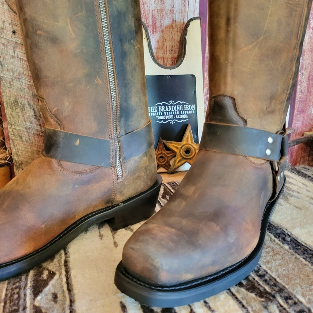 Men's Leather Boots, the "Brown Harness" by Old West Toe View