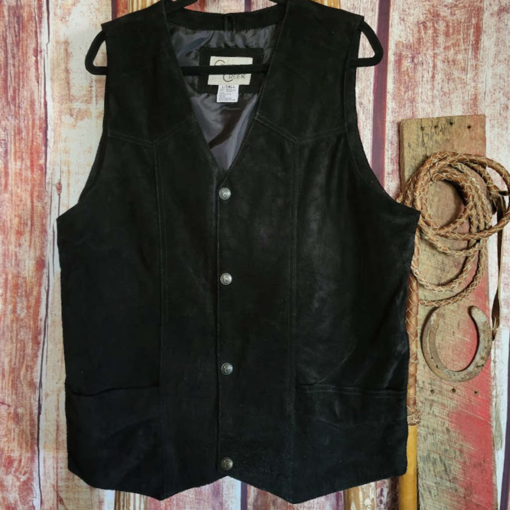 Men’s Suede Leather Vest by Cripple Creek Front View