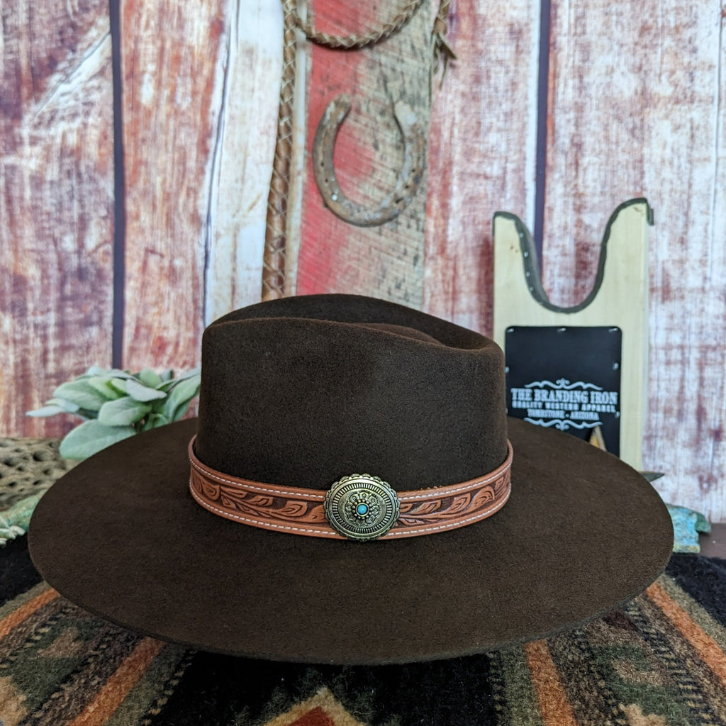 white sands hat by charlie 1 horse Chocolate color with tooled leather band