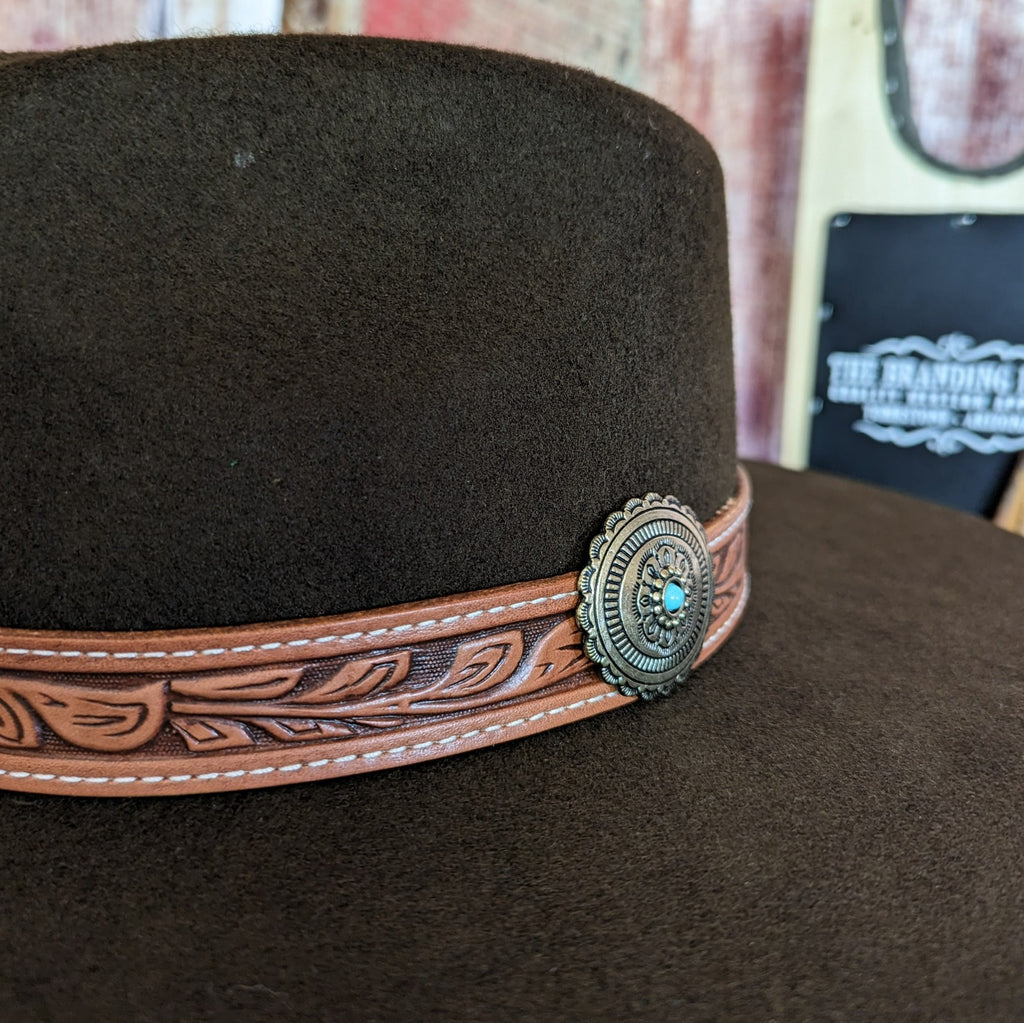 white sands hat by charlie 1 horse Chocolate color with tooled leather band