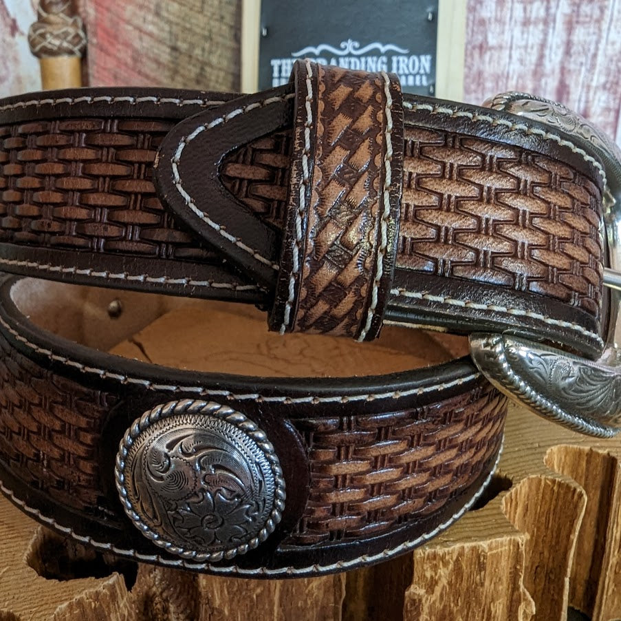 Leather Concho Belt the “Brownfield” by Brighton Detail View