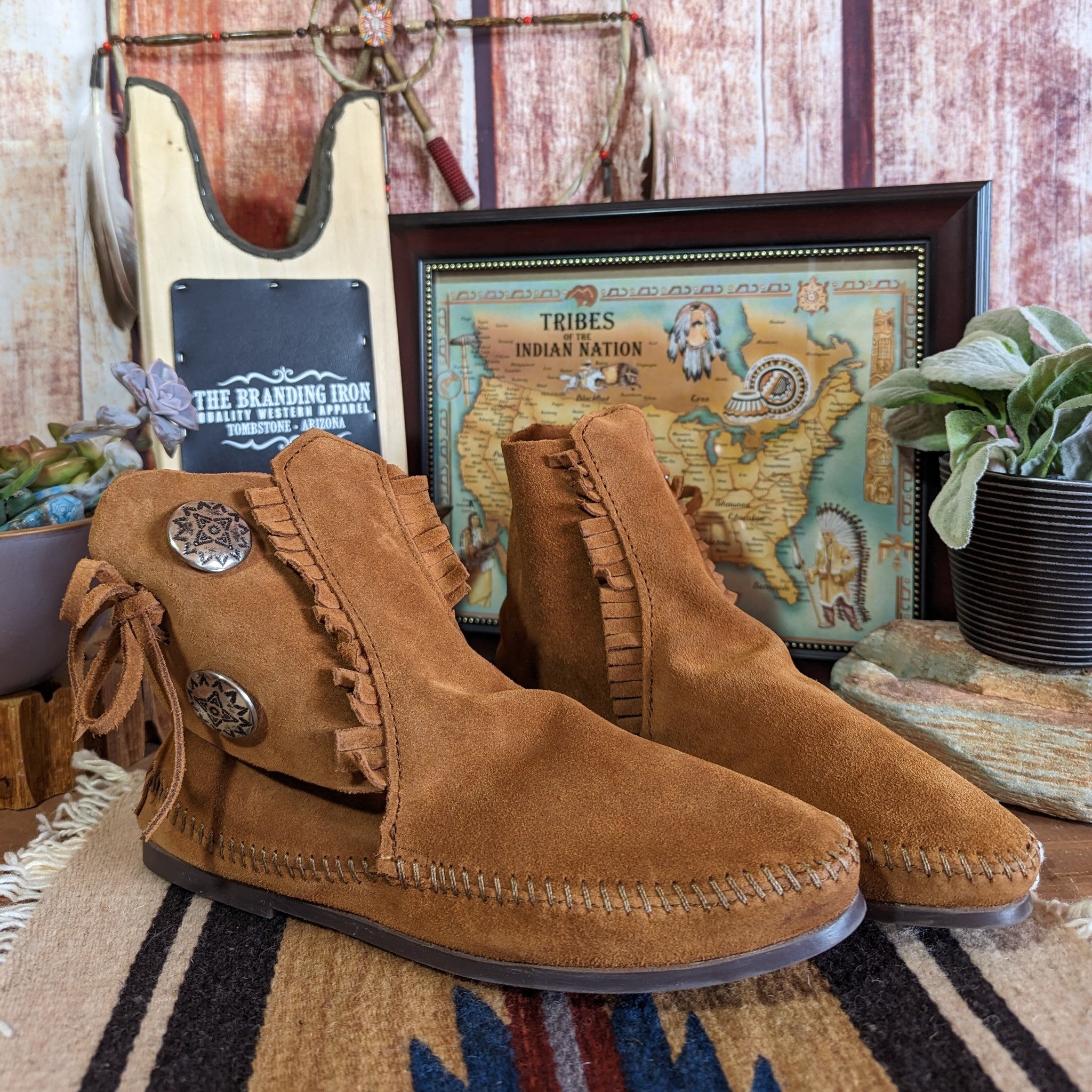 Women s Moccasin Boots the Two Button Hard Sole by Minnetonka The Branding Iron Tombstone AZ