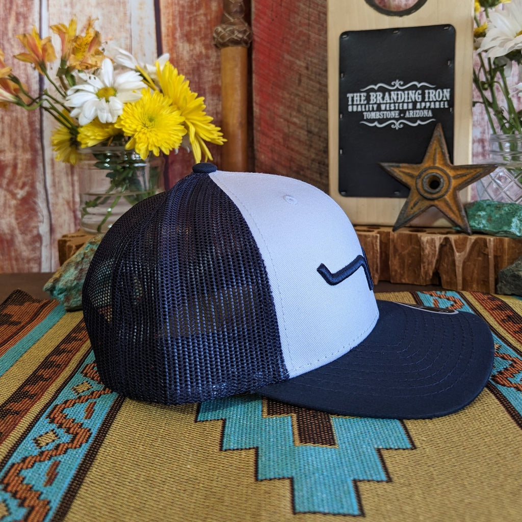 Weekly Trucker Cap by Kimes Ranch white/navy side view