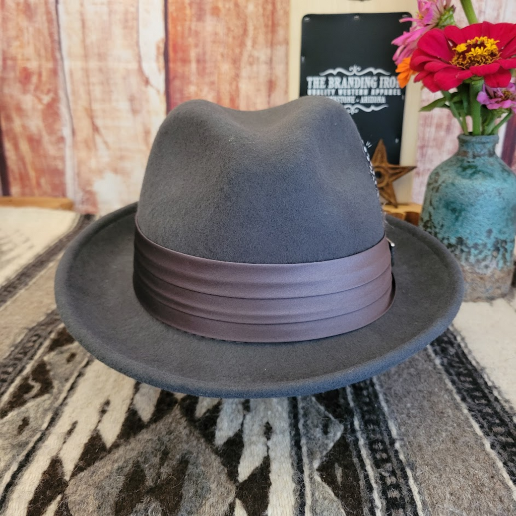 Wool Fedora the "Newark" Hat by Stacy Adams    SAW566-GRY front view