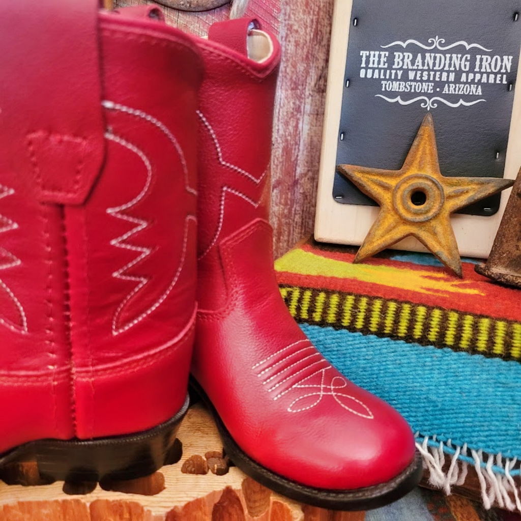 Toddler Boots "Red" by Old West Toe/Heel View