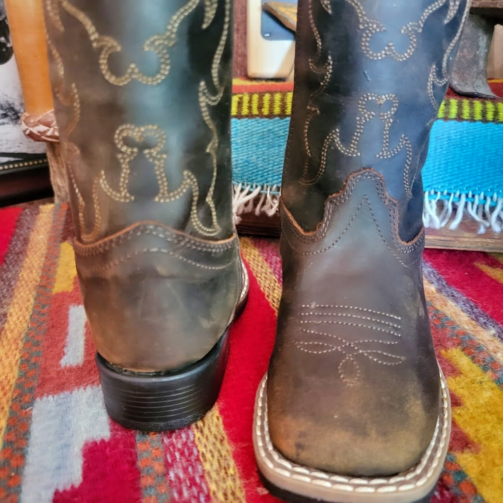 Toddler Leather Boots “Dark Brown” by Old West  Toe/Heel View