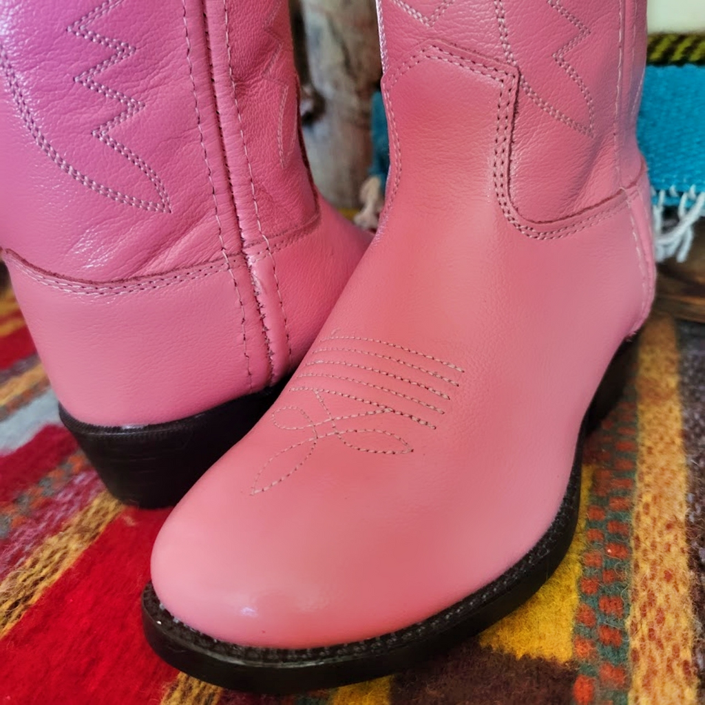 Toddler Leather Boots in Pink by Old West  Toe View