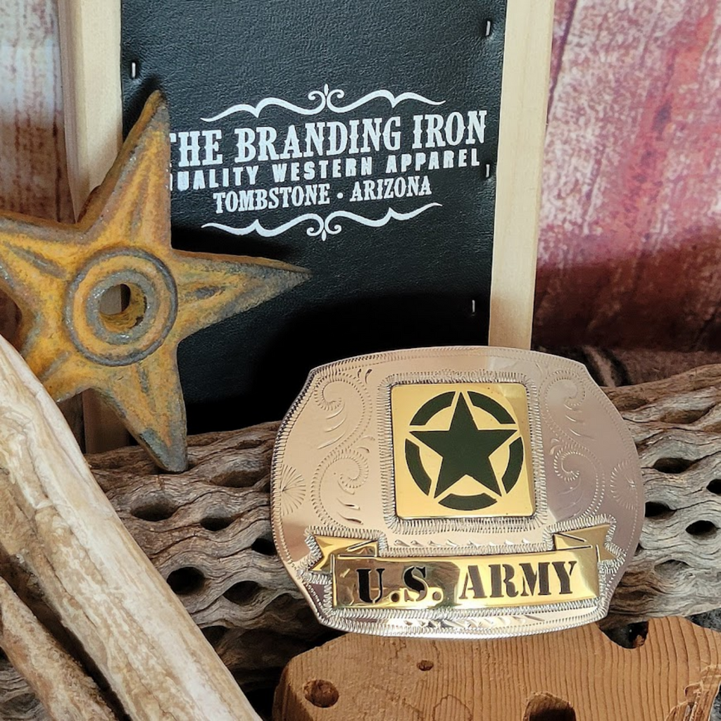 U.S. Army Buckle "Army Star w/ Ribbon" by Colorado Silver Star Front View