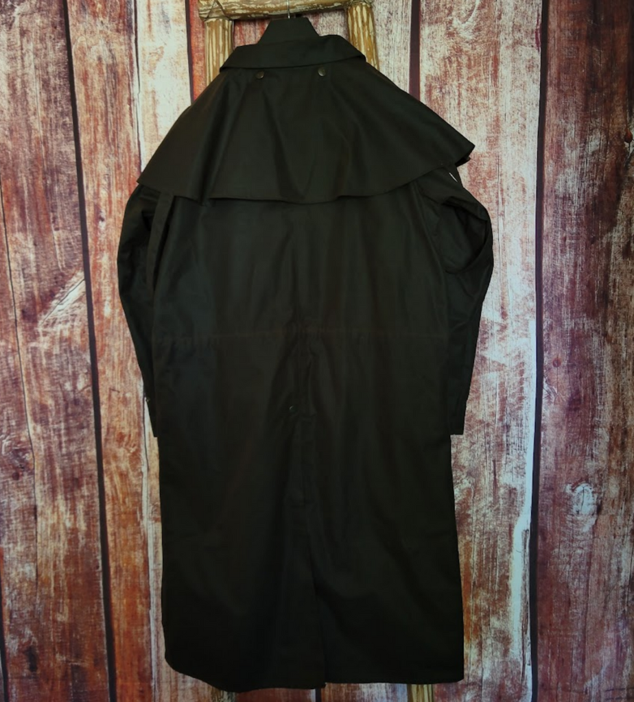 Waterproof Oilskin, the "Low Rider Duster" by Outback  Black Back View