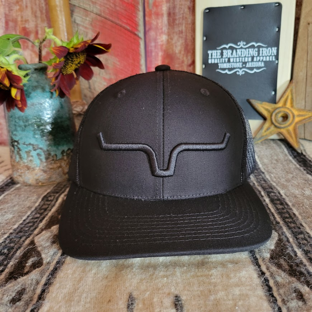  All black Weekly Trucker Cap by Kimes Ranch Front View