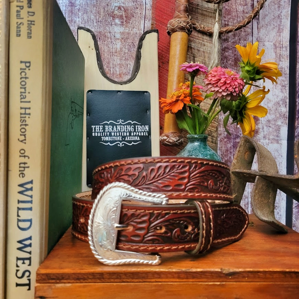 Leather Belt, the "Floral Tooled" by Tony Lama C40065 Made in the USA 