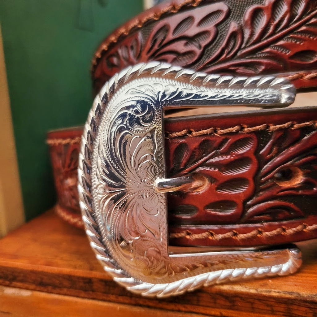 Leather Belt, the "Floral Tooled" by Tony Lama C40065 Made in the USA