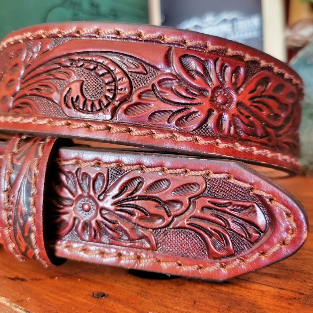 Leather Belt, the "Floral Tooled" by Tony Lama C40065 Made in the USA