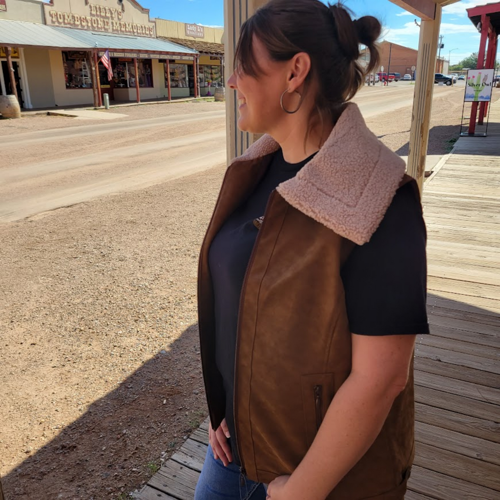  Women's Faux Leather Conceal and Carry Ranch Vest by Cripple Creek Side View