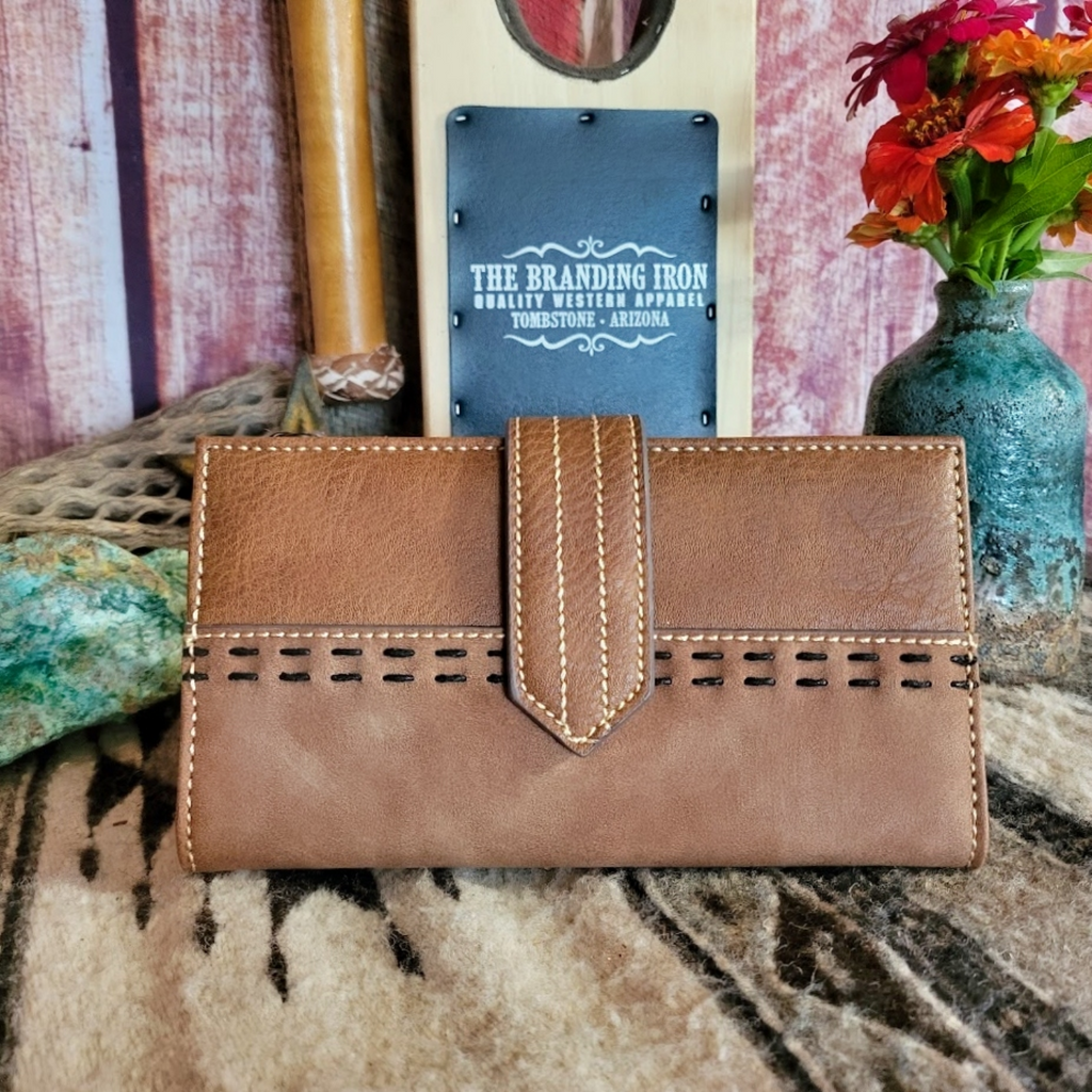 Women's Wallet "Brown with Double Stitch" by Tony Lama Front View